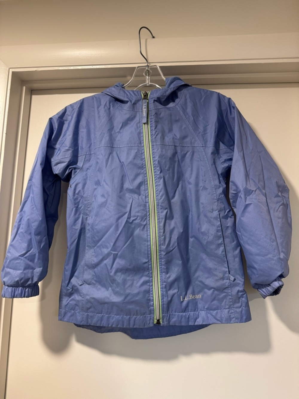 L.L. Bean Girls' Light Purple Hooded Raincoat with Green Trim